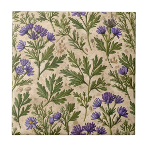 Small Purple Asters Taupe Ceramic Tile