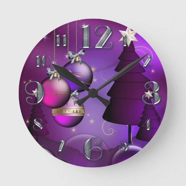 Small Purple Bauble Christmas Clock (Front)