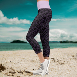 Small Purple Hearts Pattern Over Black Leggings