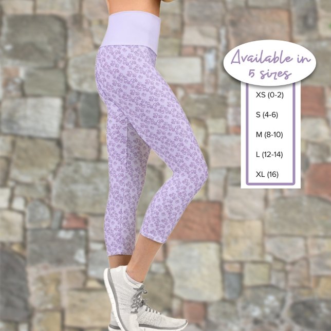Small Purple Hearts Pattern Over Pastel Purple Capri Leggings (The purple linked heart leggings are ready for you or as a gift for an active colleague. )