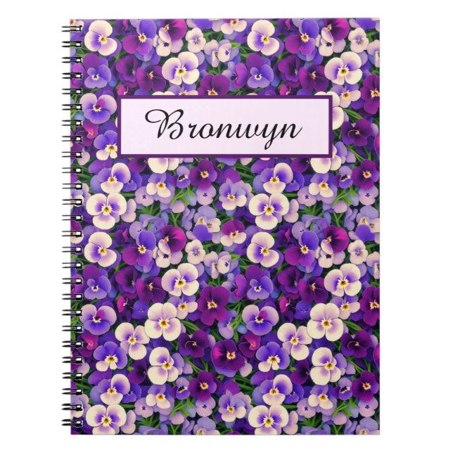 Small Purple Pansies Personalised Notebook (Front)