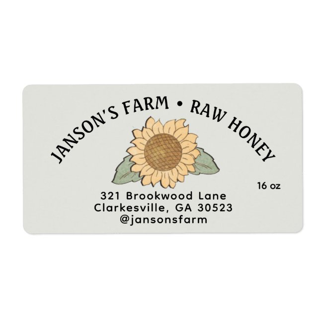 Small Rectangle Honey Label with Sunflower Green (Front)