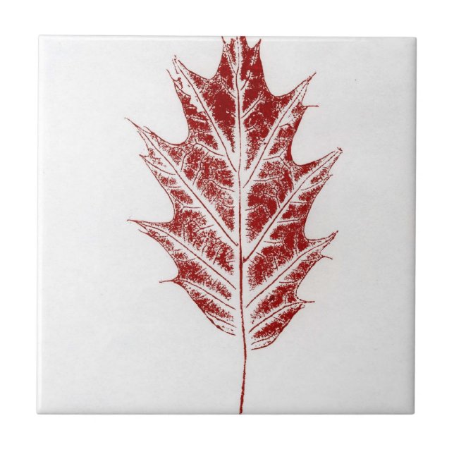 Small red autumn leaf ceramic tile (Front)