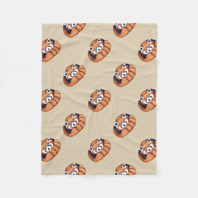 Small Red panda bear on tan Fleece Blanket (Front)