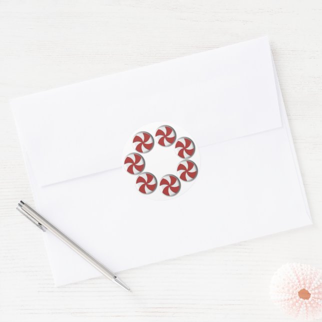 Small Red & White Peppermint Holiday Classic Round Sticker (Envelope)