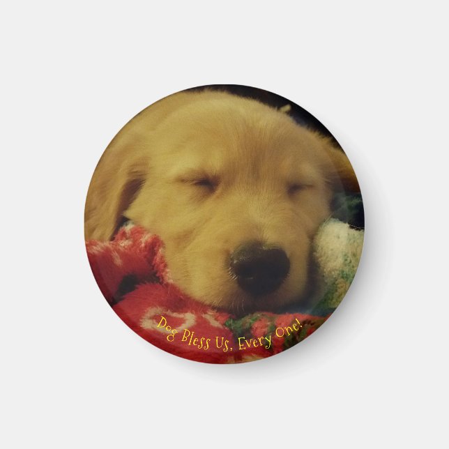 Small,  Round Winston Puppy Christmas Magnet (Front)