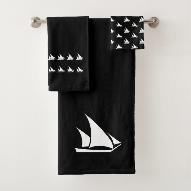 Small Sailboat Bathroom black white Towel Set (Insitu)