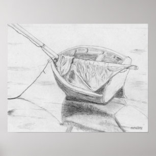 Small Sailboat on Beach Graphite Poster