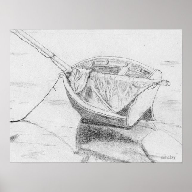 Small Sailboat on Beach Graphite Poster (Front)