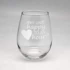 Small Sand Etched Stemless Wine Glass w/Heart