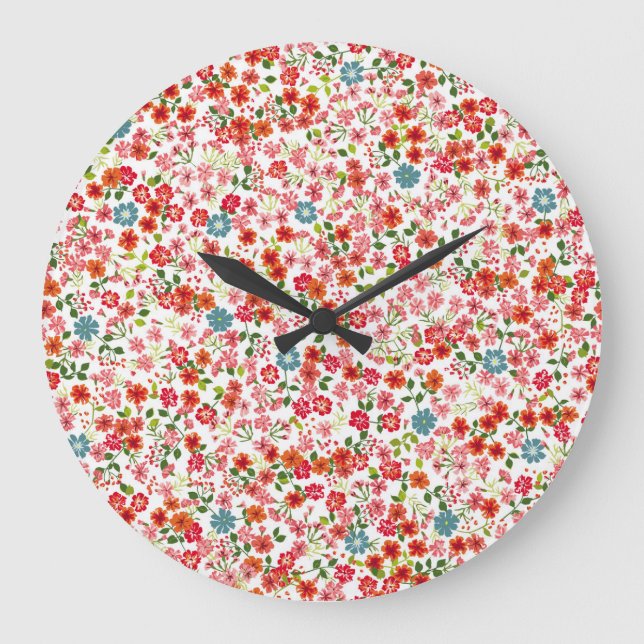 Small-scale flowers, calico style seamless backgro large clock (Front)