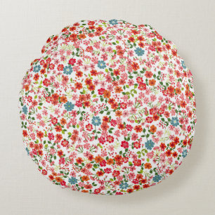 Small-scale flowers, calico style seamless backgro round cushion