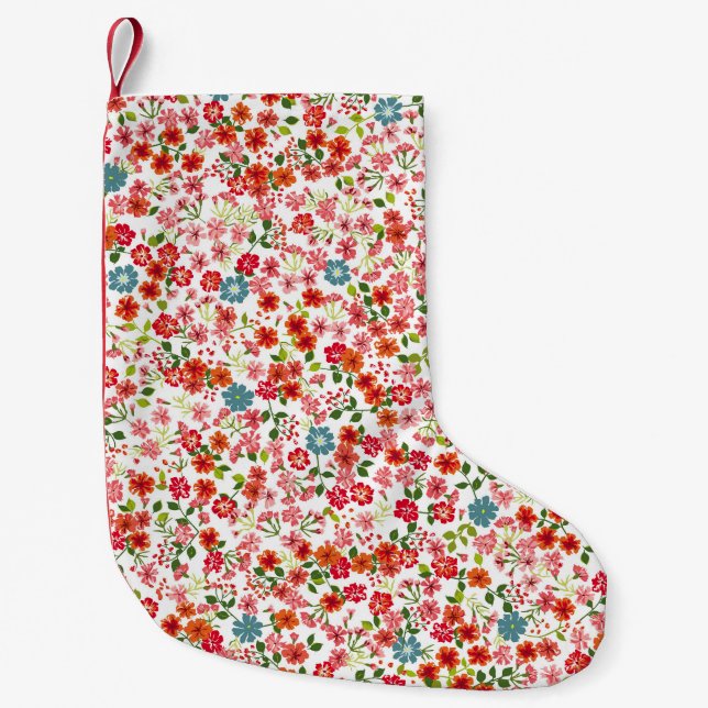 Small-scale flowers, calico style seamless backgro small christmas stocking (Front)