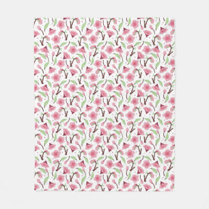 Small Scale Pink Cherry Blossom Floral Pattern Fleece Blanket