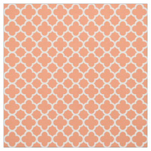 Small-Scale Quatrefoil Coral Peach Teal Moroccan Fabric