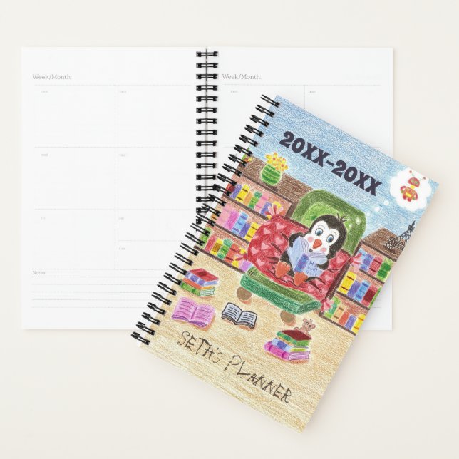 Small school planner for kids with penguin (Display)