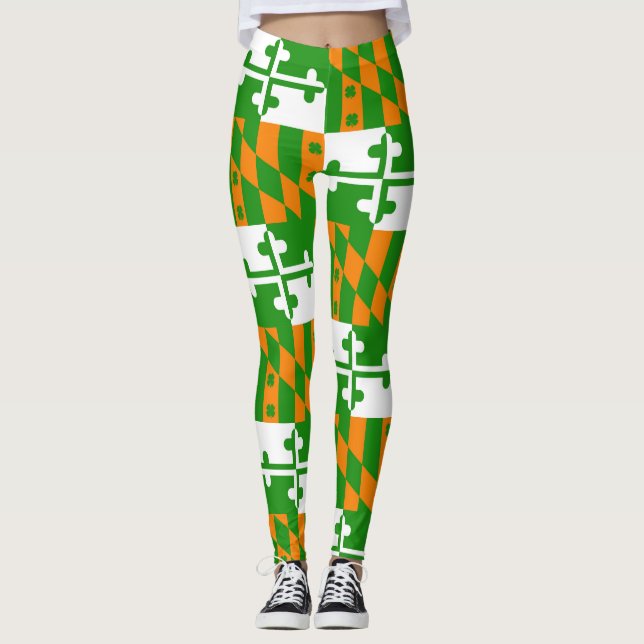 Small Shamrock Maryland Flag Leggings Yoga Pants (Front)