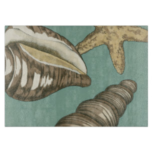 Small Shell Trio on Teal Cutting Board