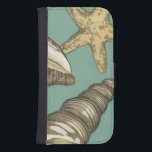 Small Shell Trio on Teal Samsung S4 Wallet Case<br><div class="desc">Megan Meagher is known for her simple art pieces. This image captures the simplicity of the seashore's treasures,  of a conch shells and a starfish. Meagher encompasses a teal background in her image to contrast these treasures. Get this fine art print today on your Zazzle product today.</div>