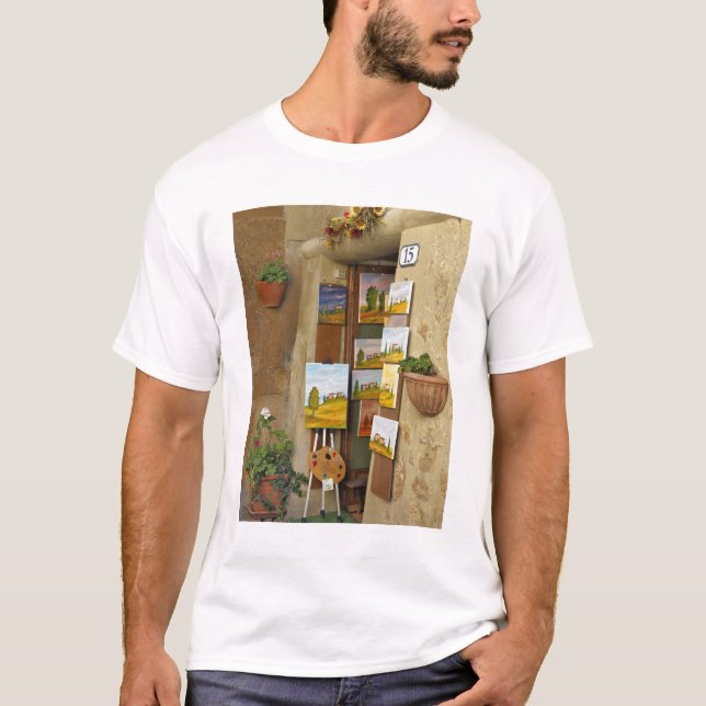 Small shope with artwork for sale on sidewalk T-Shirt (Front)