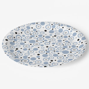 Small Slate Blue Silver Black Polka Dots Paper Plate