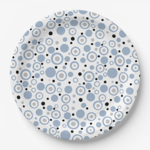 Small Slate Blue Silver Black Polka Dots Paper Plate