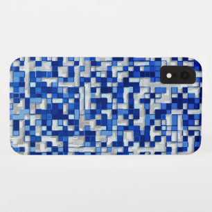 Small squares overlapped, tones of blue with white iPhone XR case