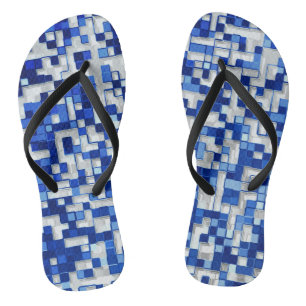Small squares overlapped, tones of blue with white thongs