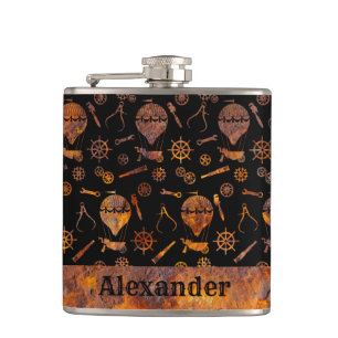 Small Steampunk Colourful Rusty Balloons Theme Hip Flask