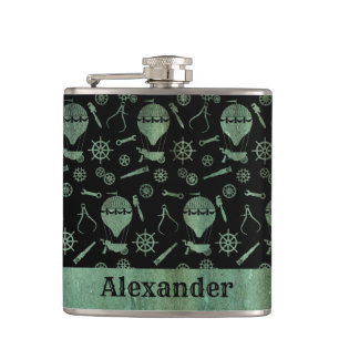 Small Steampunk Verdigris Balloons Theme Custom Hip Flask