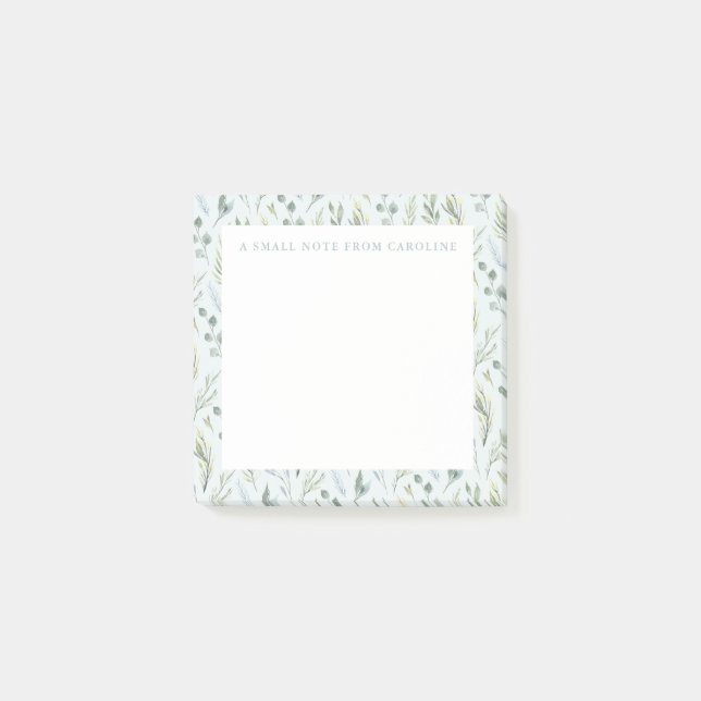 Small Sticky Notepad Green Blue Watercolor Floral (Front)