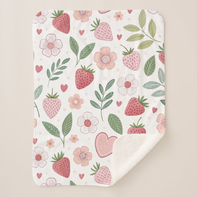 Small Strawberry Pattern Sherpa Blanket (Front)