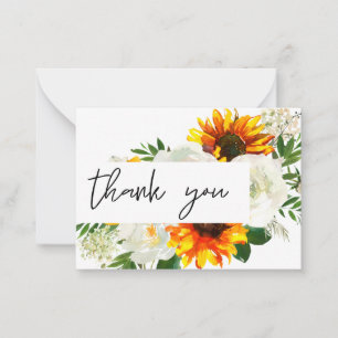 Small Sunflower Artsty Floral - White 2 Thank You Card
