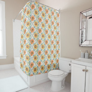 Small Sunflowers Modern Watercolor floral Shower Curtain