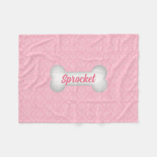 SMALL Sweet in Pink Damask Dog Bone Fleece Blanket
