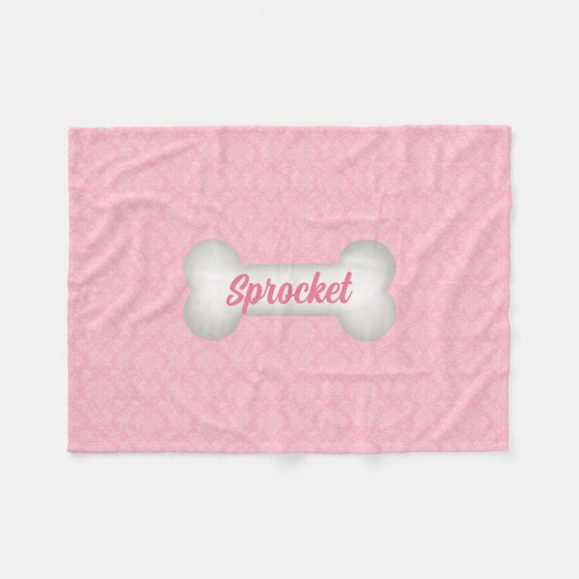 SMALL Sweet in Pink Damask Dog Bone Fleece Blanket (Front (Horizontal))