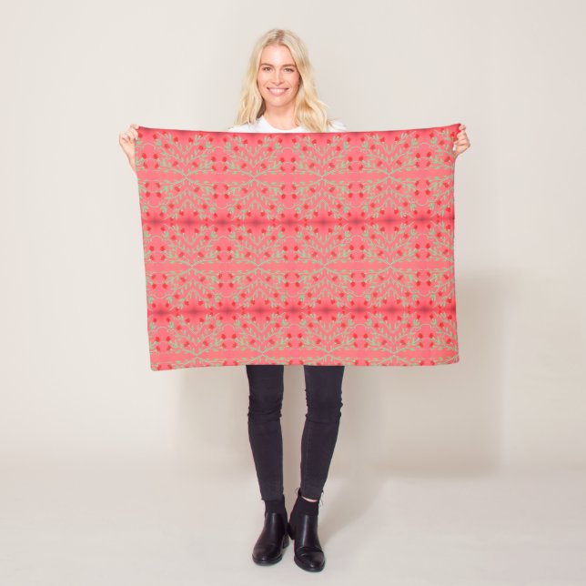 Small Throw in Pink Red And Minty Green Fleece Blanket (In Situ)
