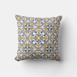💙💛 Small tiles blue and yellow Azulejos 9   Cushion