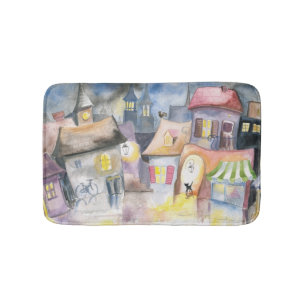 Small town at night bath mat
