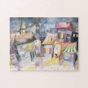 Small town at night jigsaw puzzle
