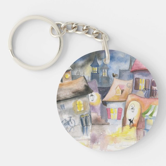 Small town at night key ring (Front)