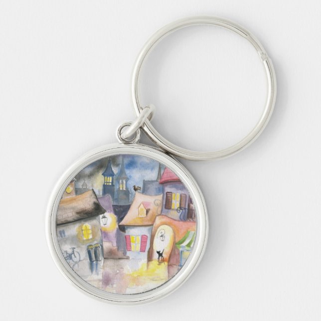 Small town at night key ring (Front)