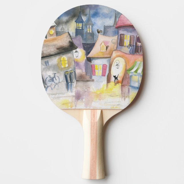 Small town at night ping pong paddle (Front)