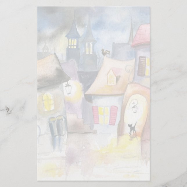Small town at night stationery (Front)