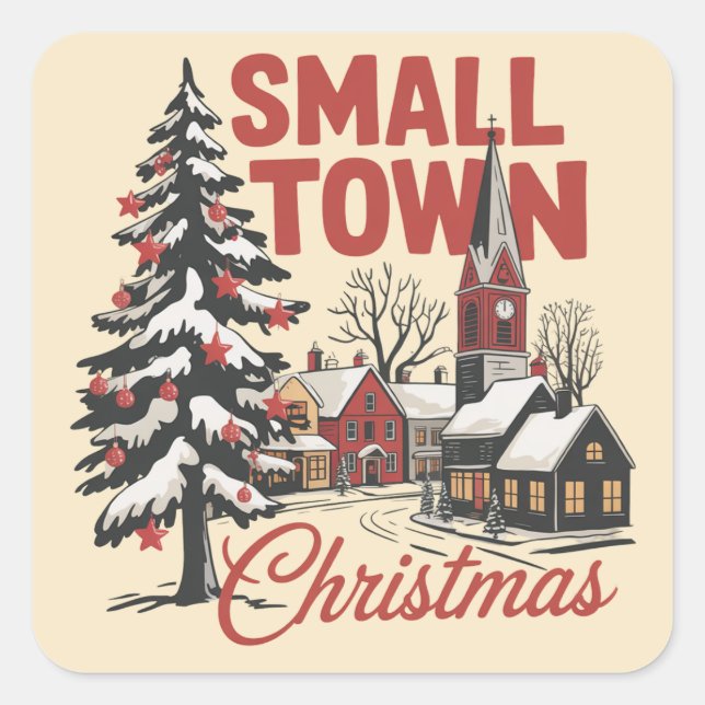 Small Town Christmas Country Farmer Family Retro  Square Sticker (Front)