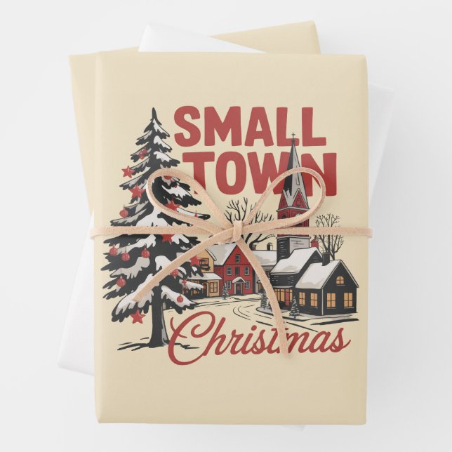 Small Town Christmas Country Farmer Family Retro  Wrapping Paper Sheet (In situ)