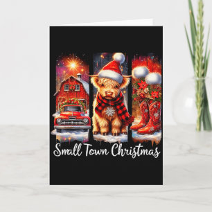 Small Town Christmas Highland Cow Western Art  Card