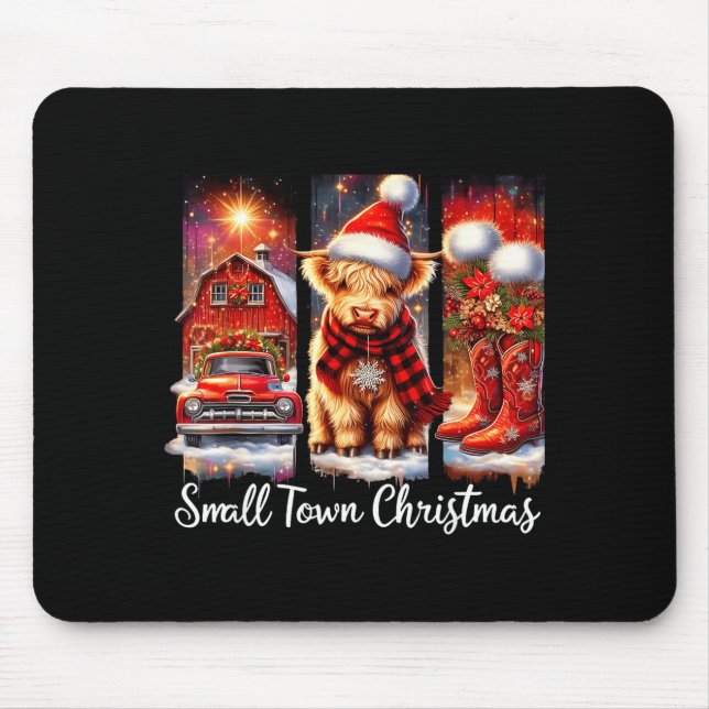 Small Town Christmas Highland Cow Western Art  Mouse Pad (Front)