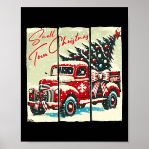 Small Town Christmas Red Truck Christmas Tree Vint Poster
