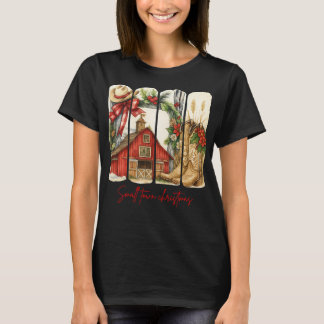 Small Town Christmas- Rustic Barn and Cowboy Boots T-Shirt